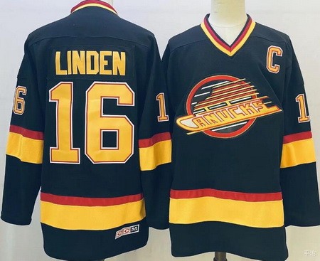Men's Vancouver Canucks #16 Trevor Linden Black Throwback Jersey