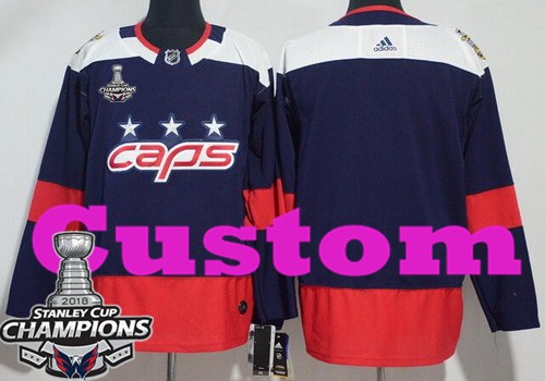 Men's Washington Capitals Customized Navy 2018 Stadium Series Stanley Cup Champions Jersey