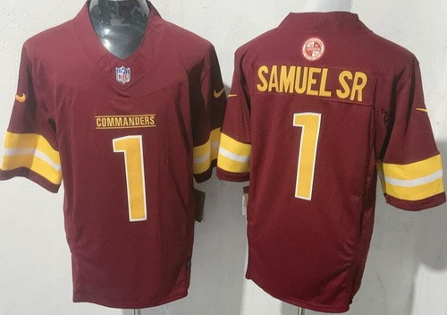 Men's Washington Commanders #1 Deebo Samuel Sr Limited Red FUSE Vapor Jersey