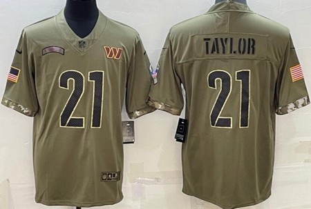 Men's Washington Commanders #21 Sean Taylor Limited Olive 2022 Salute To Service Jersey