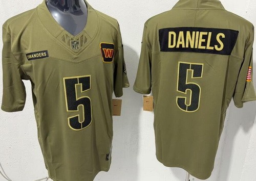 Men's Washington Commanders #5 Jayden Daniels Limited Green 2025 Salute To Service Jersey