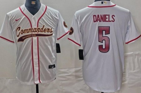 Men's Washington Commanders #5 Jayden Daniels Limited White Fashion Baseball Jersey