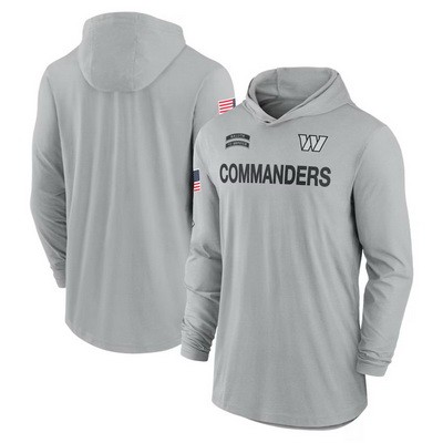 Men's Washington Commanders Gray 2024 Salute to Service Lightweight Performance Long Sleeve Hooded T Shirt