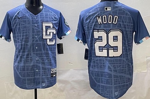 Men's Washington Nationals #29 James Wood Blue 2025 City Connect Limited Jersey