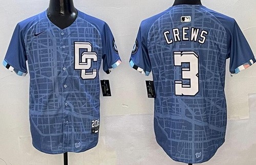 Men's Washington Nationals #3 Dylan Crews Blue 2025 City Connect Limited Jersey