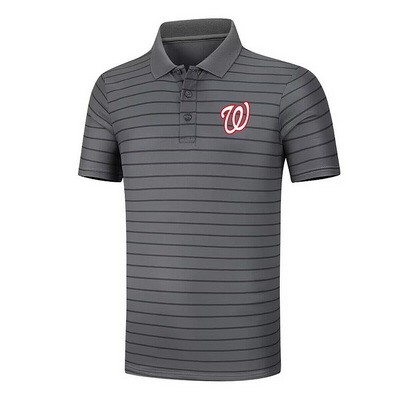 Men's Washington Nationals Anthracite Collection Striped Performance Pique Polo