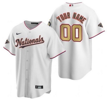 Men's Washington Nationals Customized White 2020 Gold Program Cool Base Jersey