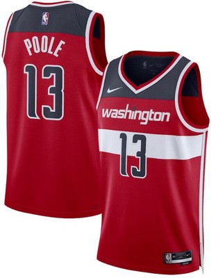 Men's Washington Wizards #13 Jordan Poole Red Heat Press Jersey