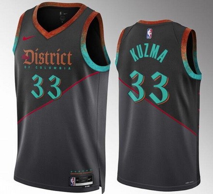 Men's Washington Wizards #33 Kyle Kuzma Black Gray 2023 City Icon Heat Press Jersey