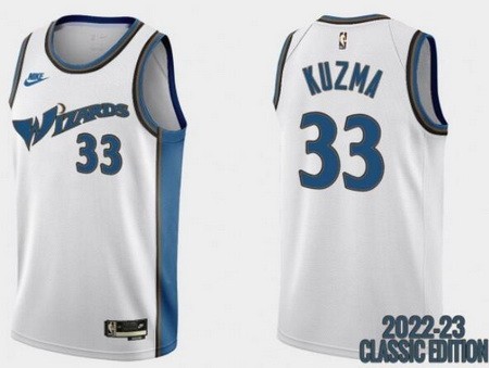 Men's Washington Wizards #33 Kyle Kuzma White 2022 Classic Icon Heat Press Jersey