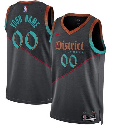 Men's Washington Wizards Custom Black Gray 2023 City Icon Heat Press Jersey