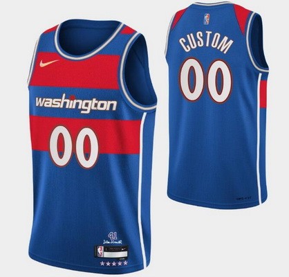 Men's Washington Wizards Custom Blue City Diamond 75th Icon Hot Press Jersey