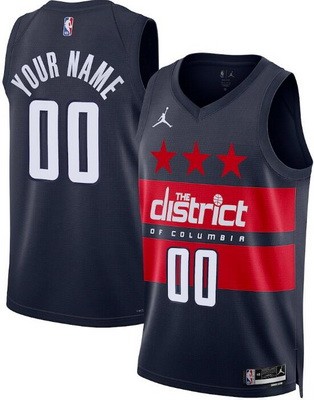 Men's Washington Wizards Custom Navy Statememt Heat Press Jersey