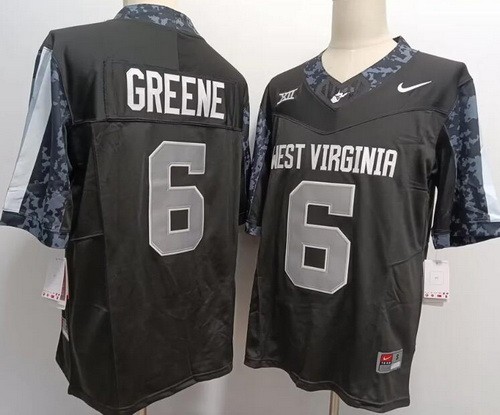 Men's West Virginia Mountaineers #6 Garrett Greene Black College Football Jersey
