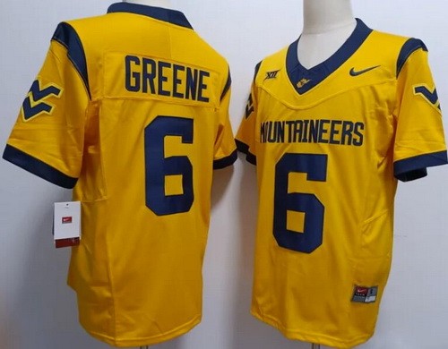 Men's West Virginia Mountaineers #6 Garrett Greene Yellow FUSE College Football Jersey