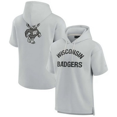 Men's Wisconsin Badgers Gray Super Soft Fleece Short Sleeve Hoodie