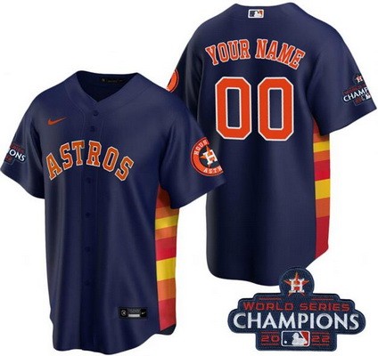 Toddler Houston Astros Customized Navy 2022 World Series Champions Team Logo Cool Base Jersey