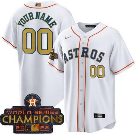 Toddler Houston Astros Customized White 2023 Gold Collection Player Number Cool Base Jersey