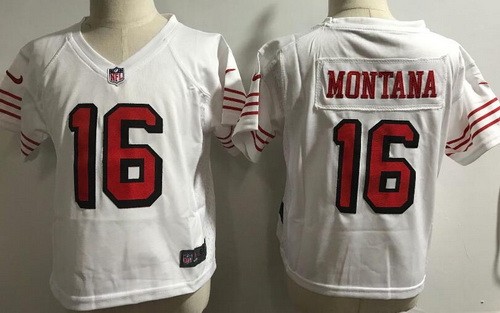 Toddler San Francisco 49ers #16 Joe Montana Game White Color Rush Jersey