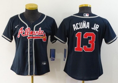 Women's Atlanta Braves #13 Ronald Acuna Jr Navy 2020 Cool Base Jersey