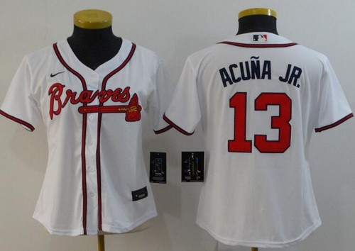 Women's Atlanta Braves #13 Ronald Acuna Jr White 2020 Cool Base Jersey
