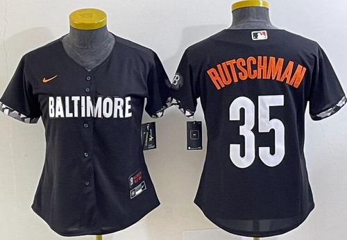 Women's Baltimore Orioles #35 Adley Rutschman Black 2023 City Connect Cool Base Jersey