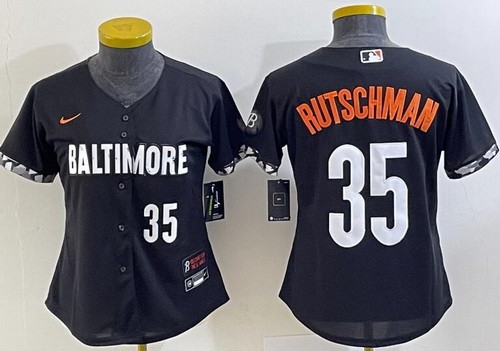 Women's Baltimore Orioles #35 Adley Rutschman Black 2023 City Connect Player Number Cool Base Jersey