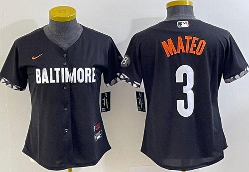 Women's Baltimore Orioles #3 Jorge Mateo Black 2023 City Connect Cool Base Jersey