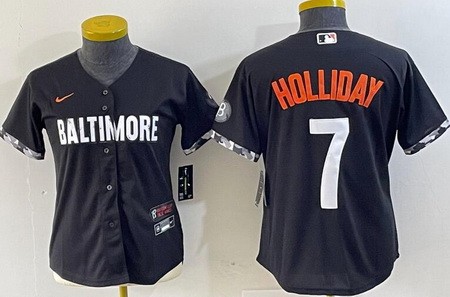 Women's Baltimore Orioles #7 Jackson Holliday Black City Connect Cool Base Jersey