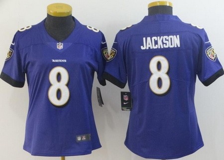 Women's Baltimore Ravens #8 Lamar Jackson Limited Purple Vapor Untouchable Jersey