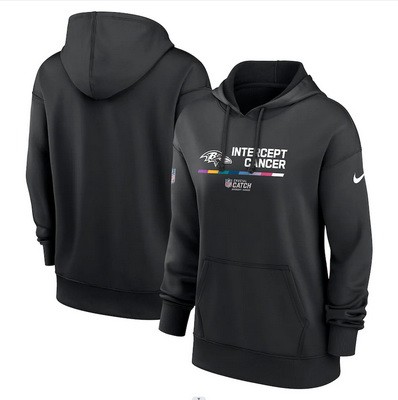 Women's Baltimore Ravens Black 2022 Crucial Catch Therma Performance Pullover Hoodie