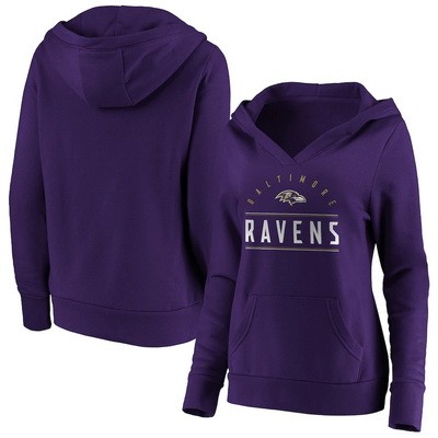 Women's Baltimore Ravens Purple Iconic League Leader V Neck Pullover Hoodie
