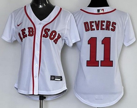 Women's Boston Red Sox #11 Rafael Devers White Cool Base Jersey