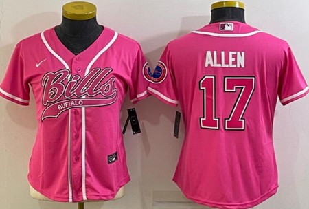 Women's Buffalo Bills #17 Josh Allen Limited Pink Baseball Jersey