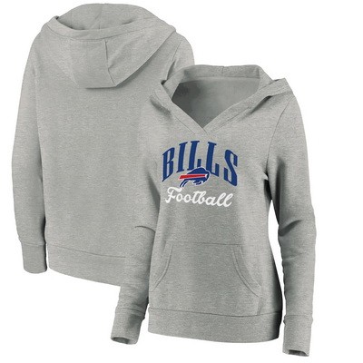 Women's Buffalo Bills Gray Victory Script V Neck Pullover Hoodie