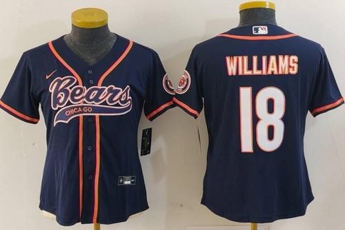 Women's Chicago Bears #18 Caleb Williams Limited Navy Fashion Baseball Jersey