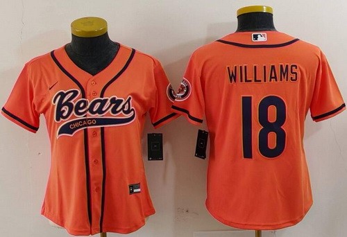 Women's Chicago Bears #18 Caleb Williams Limited Orange Fashion Baseball Jersey