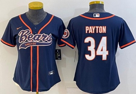 Women's Chicago Bears #34 Walter Payton Limited Navy Baseball Jersey