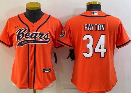 Women's Chicago Bears #34 Walter Payton Limited Orange Baseball Jersey