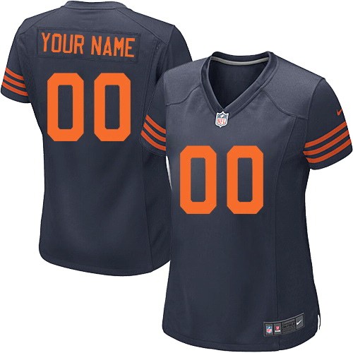 Women's Chicago Bears Customized Game Navy Orange Jersey