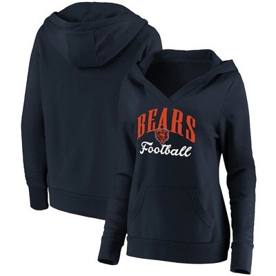 Women's Chicago Bears Navy Victory Script V Neck Pullover Hoodie