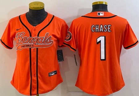 Women's Cincinnati Bengals #1 Ja'Marr Chase Limited Orange Baseball Jersey