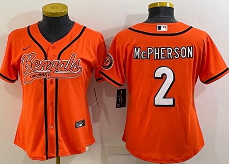 Women's Cincinnati Bengals #2 Evan McPherson Limited Orange Baseball Jersey