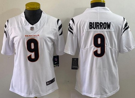 Women's Cincinnati Bengals #9 Joe Burrow Limited White Vapor Jersey
