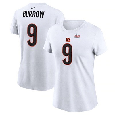 Women's Cincinnati Bengals #9 Joe Burrow White Super Bowl LVI Bound T-Shirt