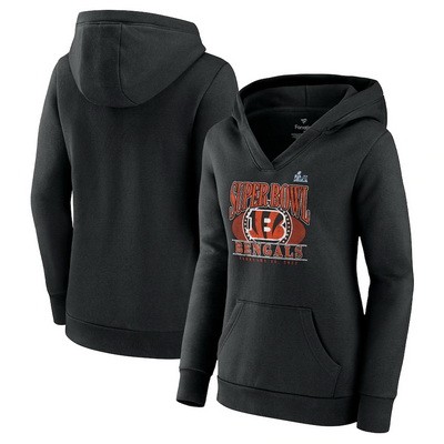Women's Cincinnati Bengals Black Super Bowl LVI Bound Retro Pullover Hoodie