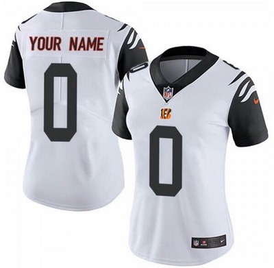 Women's Cincinnati Bengals Customized Limited White Rush Color Jersey