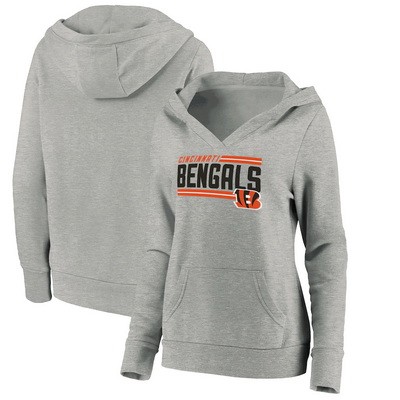 Women's Cincinnati Bengals Gray On Side Stripe V Neck Pullover Hoodie