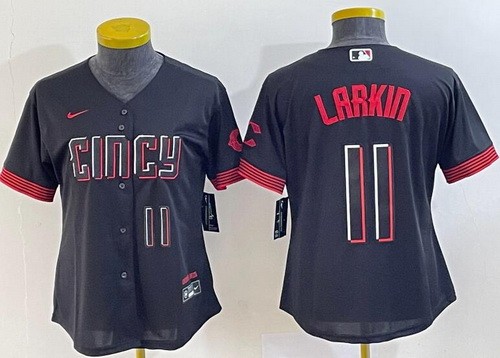 Women's Cincinnati Reds #11 Barry Larkin Black 2023 City Player Number Cool Base Jersey