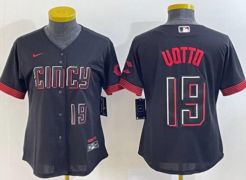Women's Cincinnati Reds #19 Joey Votto Black 2023 City Player Number Cool Base Jersey
